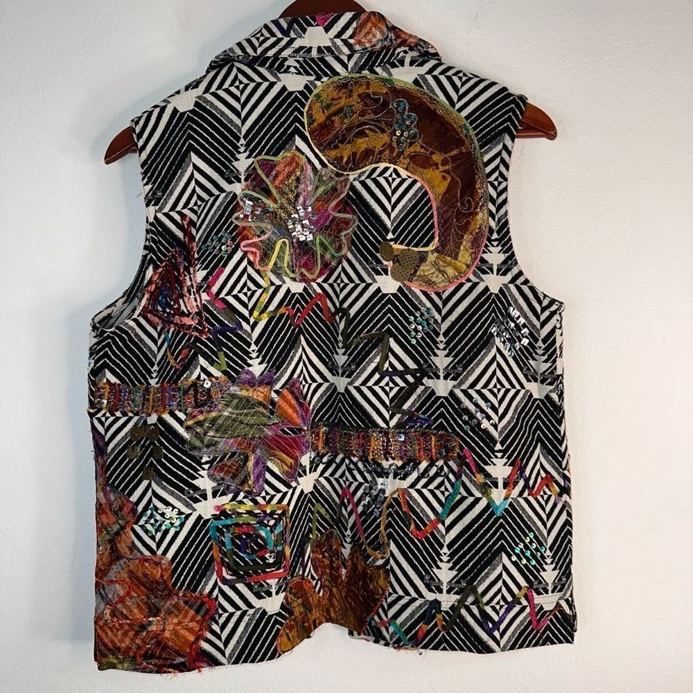 Vintage Chico’s Women’s Boho Artsy Mixed Media Vest Medium Retro 80s Inspo‎ - Picture 2 of 8
